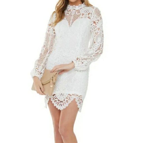 Vici x Nordstrom White Lace Long Sleeve Mini Dress Sz Small Bridal Bride - Picture 1 of 5